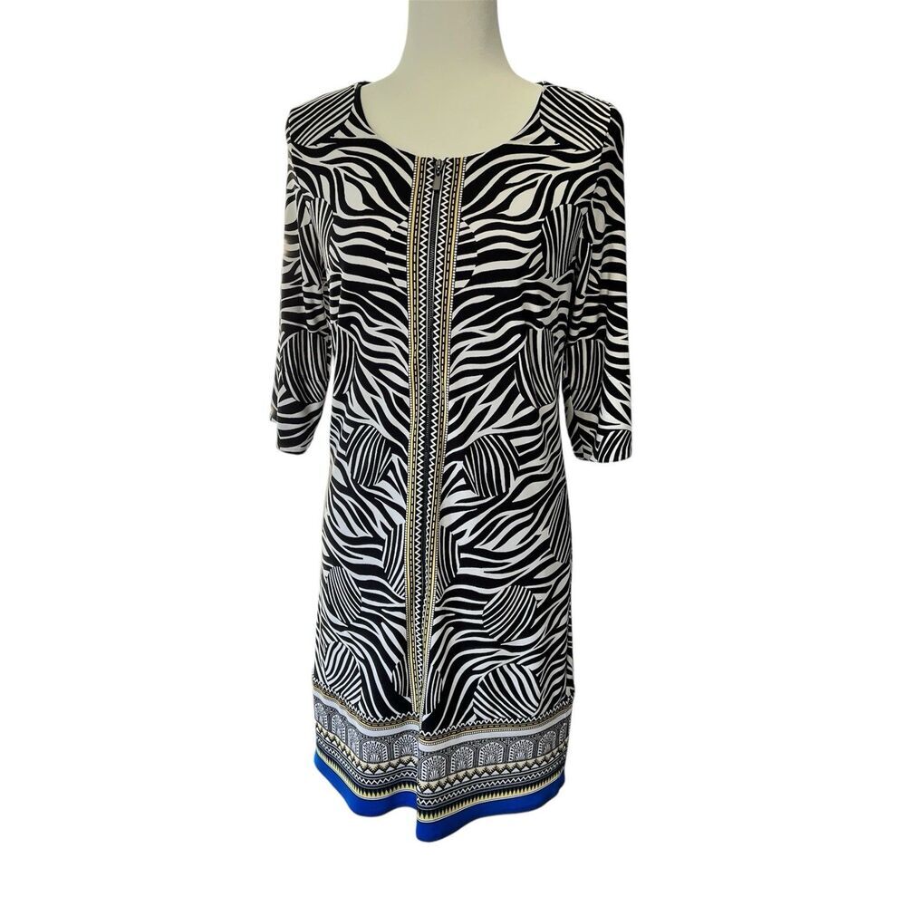 Laundry women’s Dress Shelli Segal Sz 6 Zebra Tribal Animal Print Stretch Sheath